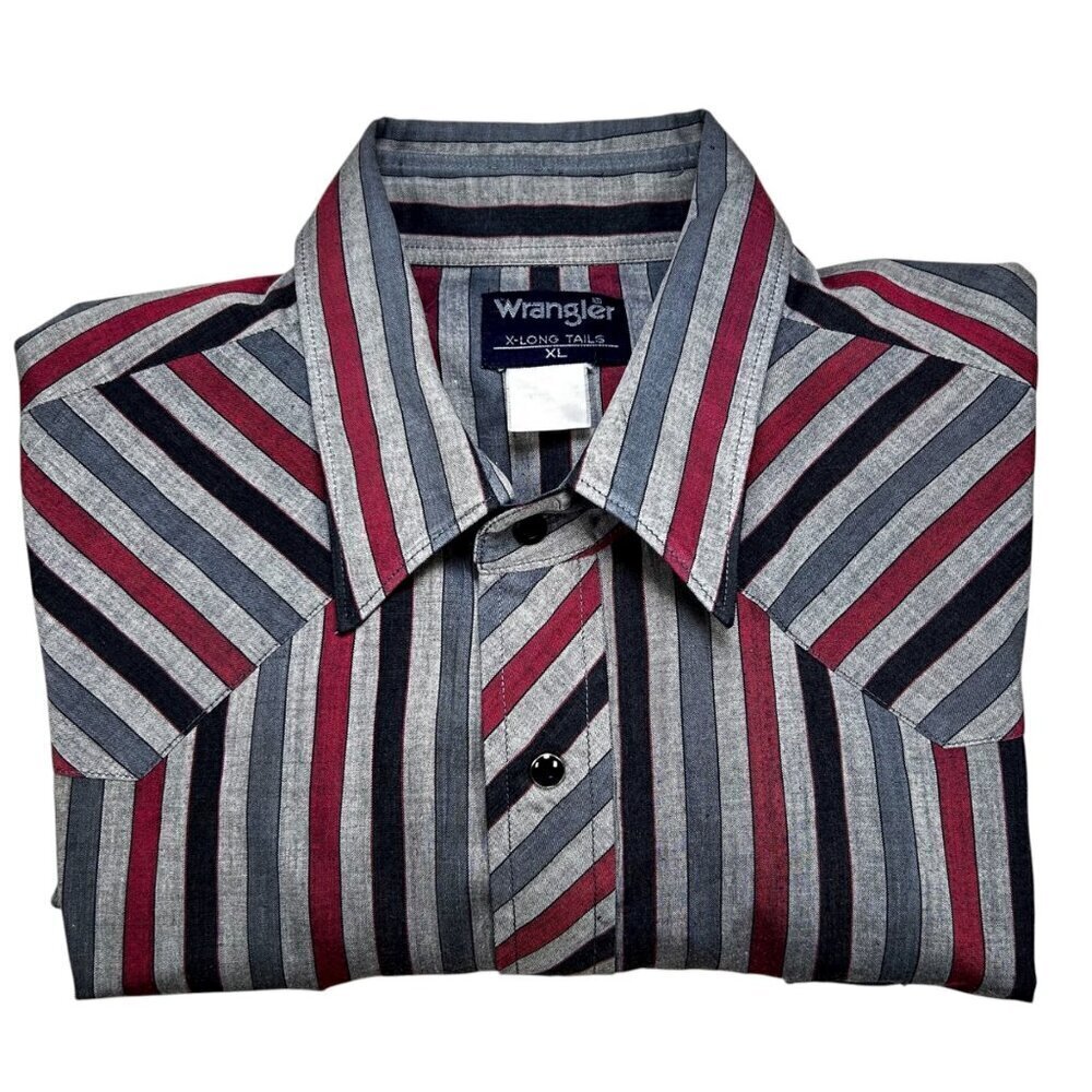 VTG Wrangler Large Striped Pearl Snap Long Sleeve Shirt Western Rodeo - Picture 1 of 6